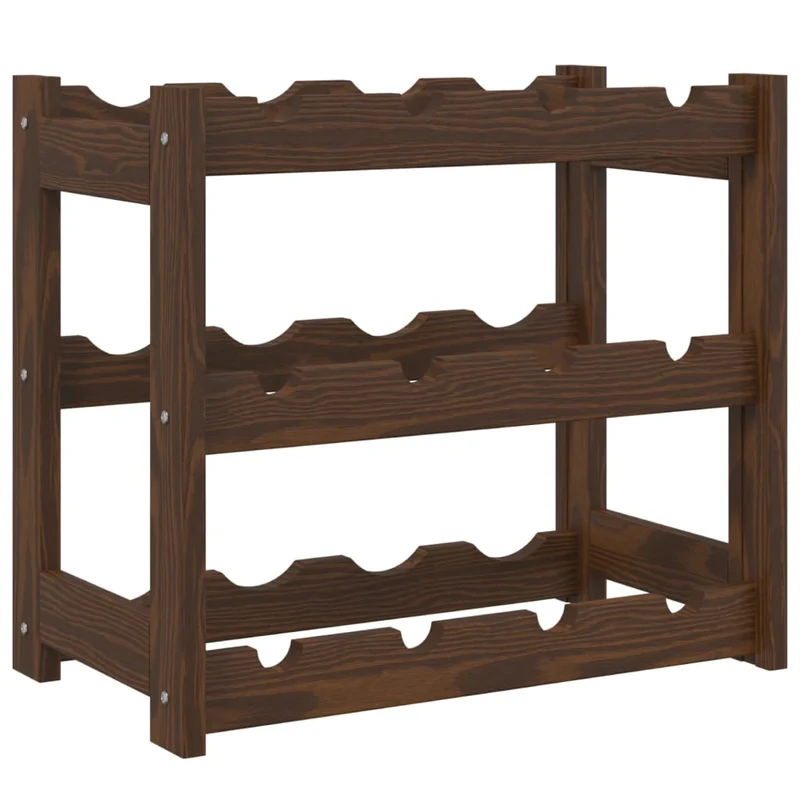 Casier range bouteilles étagère de rangement vin pour 12 bouteilles en bois de pin marron DEC024290