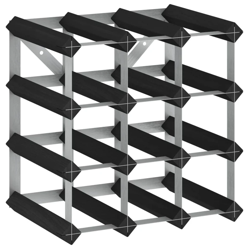 Casier range bouteilles étagère de rangement vin pour 12 bouteilles en bois de pin et acier noir DEC024292