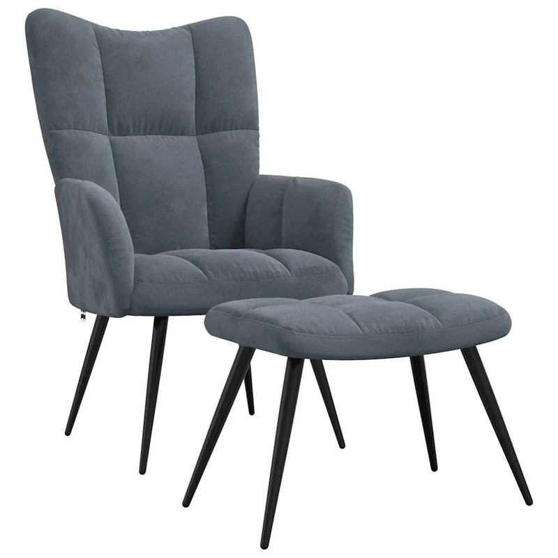 Fauteuil lounge chaise de canapé design modene avec repose pieds en velours gris foncé DEC026591