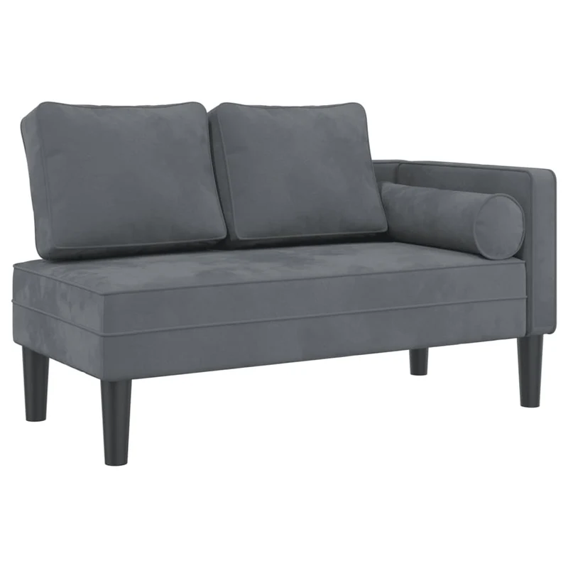 Méridienne chaise longue canapé pour intérieur avec coussins en velours gris foncé DEC026080