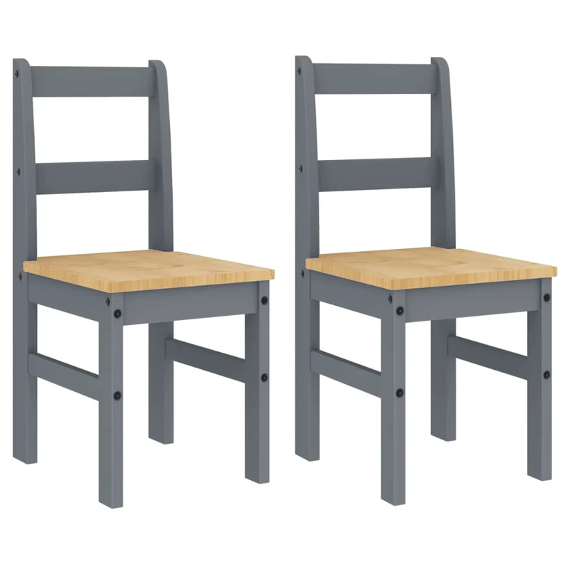Set de 2 chaises de cuisine ou salle à manger design rustique en bois de pin gris DEC025572