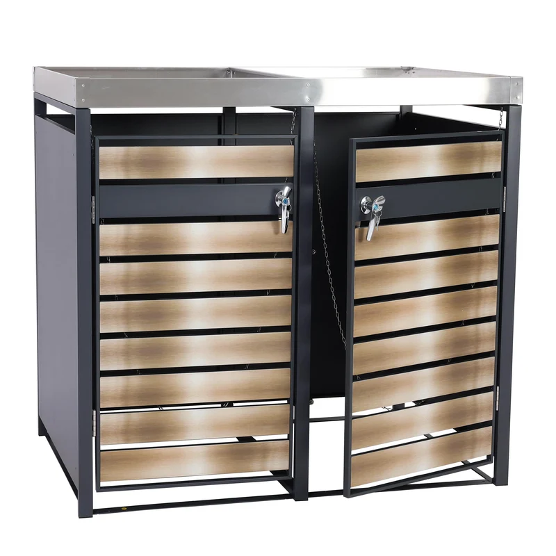 Abris poubelles deux compartiments avec bac à plantes 125 x 132 x 80 cm métal anthracite or 04_0006988