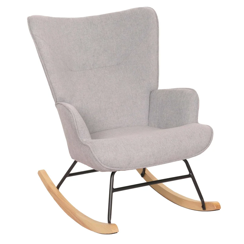 Fauteuil à bascule relaxation chaise tv rembourrage 11 cm en bois métal et tissu gris clair 04_0006911