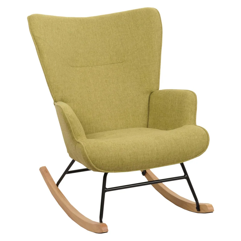 Fauteuil à bascule relaxation chaise tv rembourrage 11 cm en bois métal et tissu vert 04_0006915