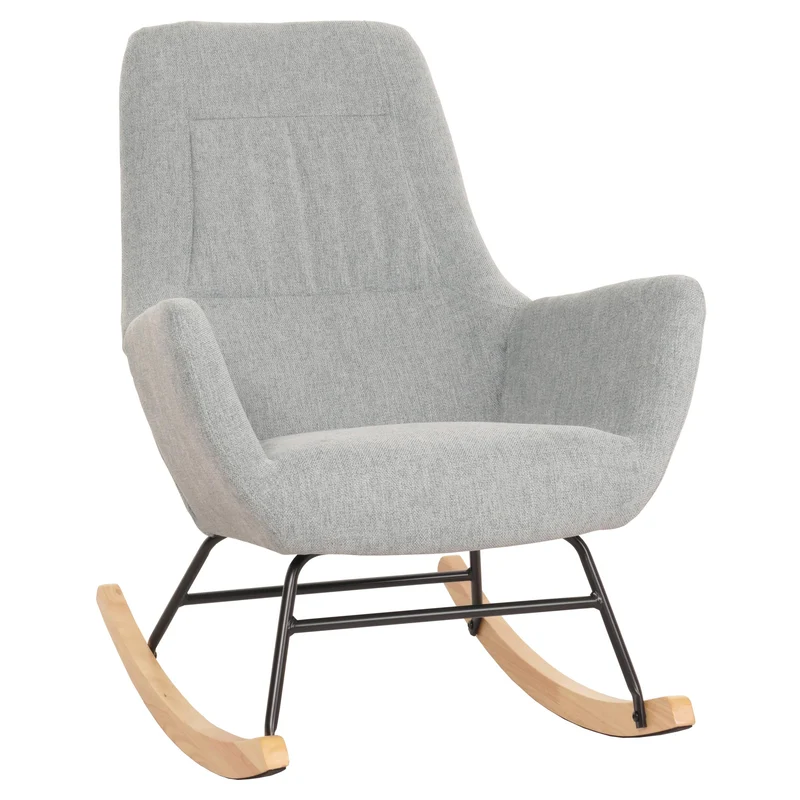 Fauteuil à bascule chaise de relaxation avec accoudoirs en bois métal et tissu gris-vert 04_0006907