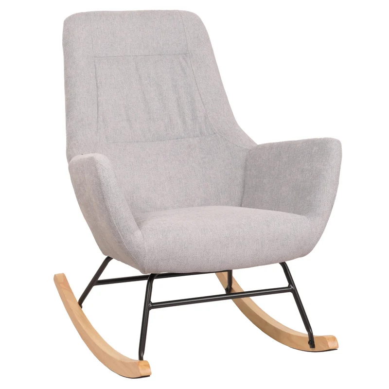 Fauteuil à bascule chaise de relaxation avec accoudoirs en bois métal et tissu gris clair 04_0006905