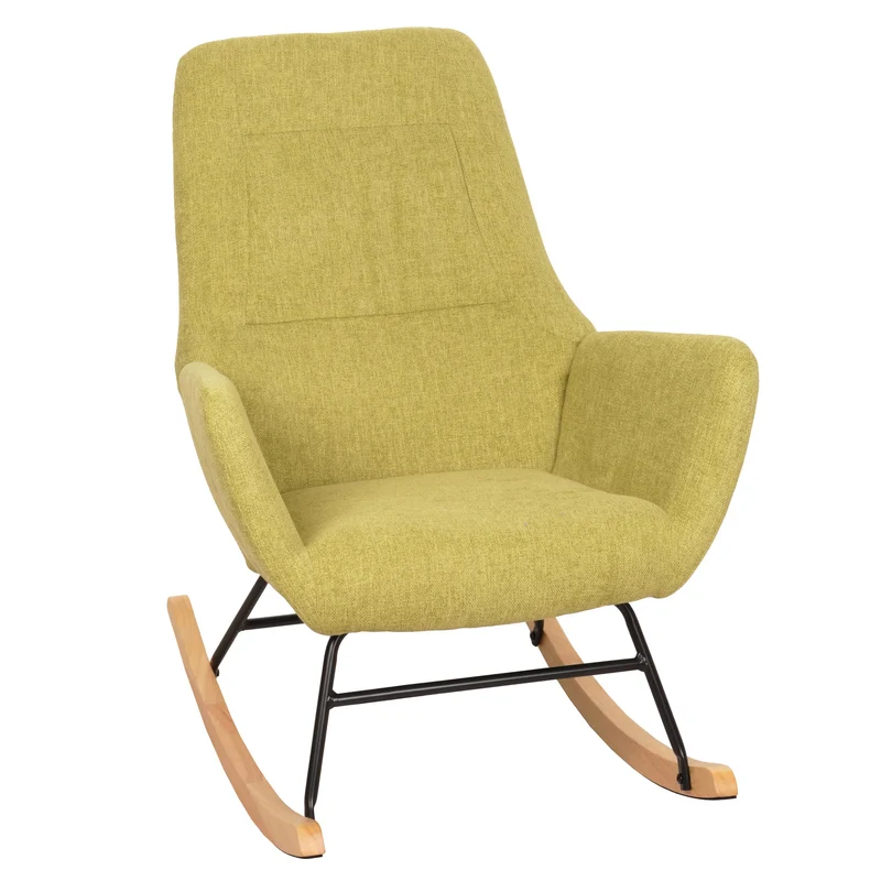 Fauteuil à bascule chaise de relaxation avec accoudoirs en bois métal et tissu vert 04_0006909