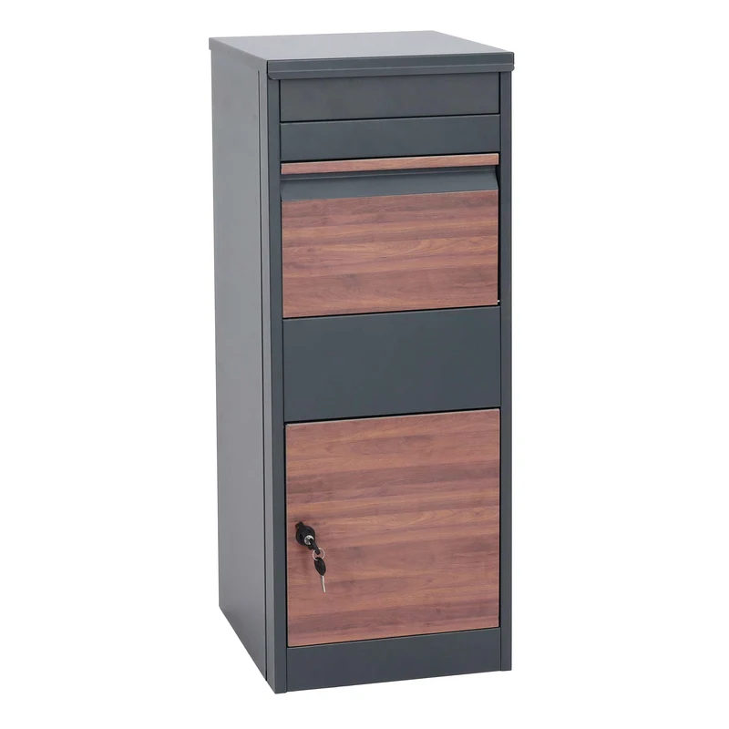 Boîte à colis boîte aux lettres sur pied acier galvanisé anthracite aspect bois foncé 04_0005913