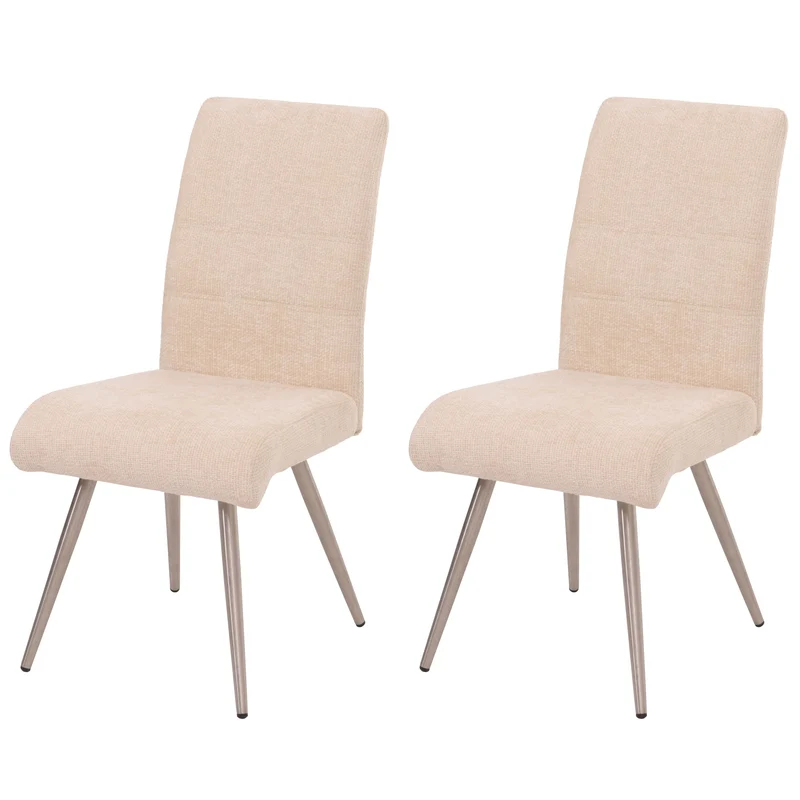 Lot de 2 chaises de salle à manger en inox brossé et tissu chenille crème 04_0007401