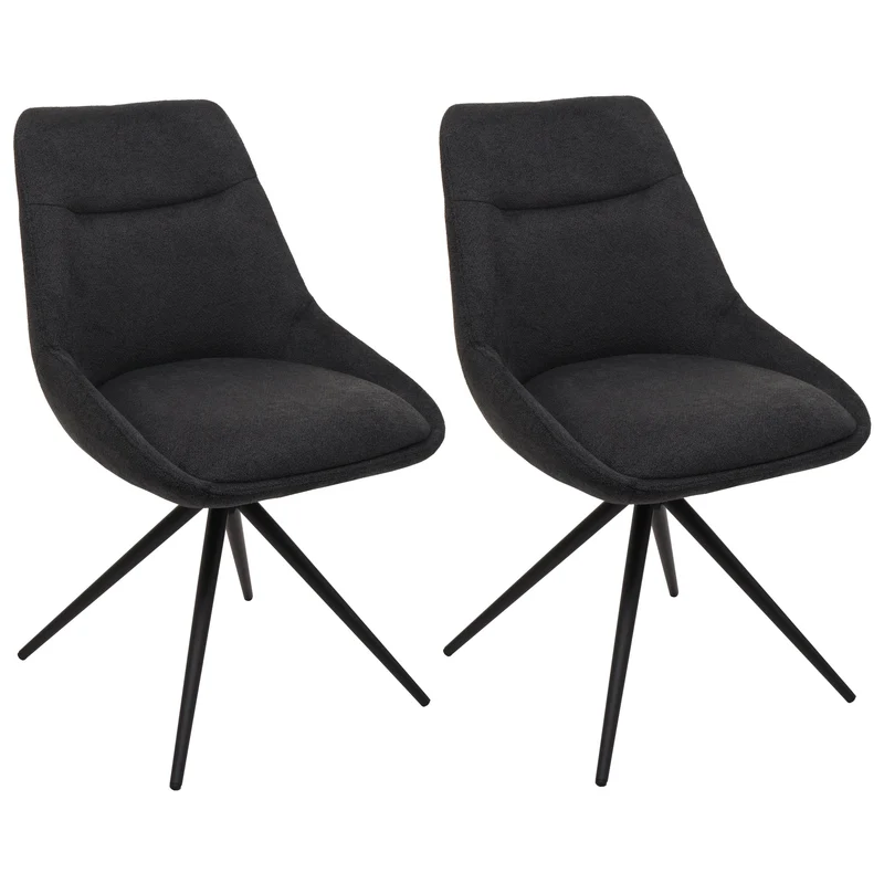 Lot de 2 chaises de salle à manger pivotante position automatique en métal et tissu anthracite trépied en acier 04_0007390