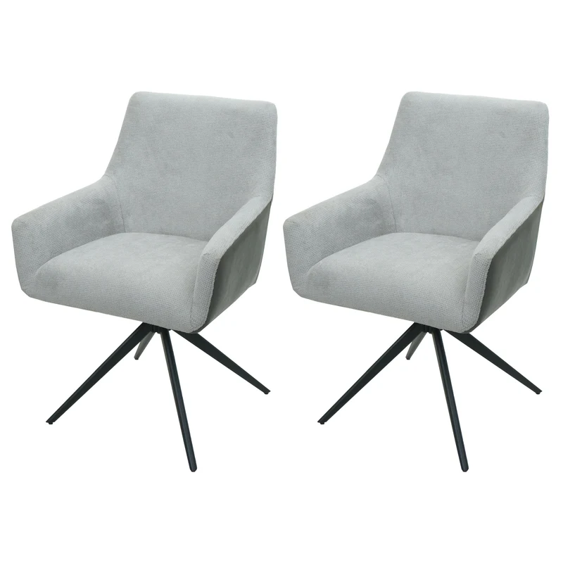 Lot de 2 chaises de salle à manger avec accoudoir siège rotatif en tissu gris clair PVC gris foncé et fer 04_0007378