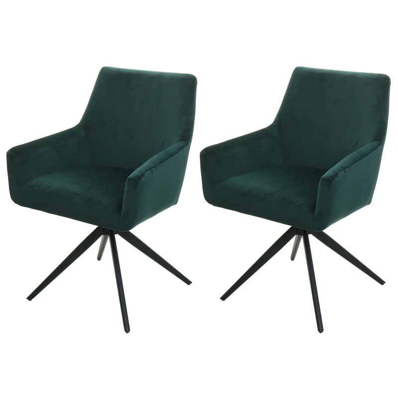 Lot de 2 chaises de salle à manger avec accoudoirs siège rotatif en tissu vert 04_0007380