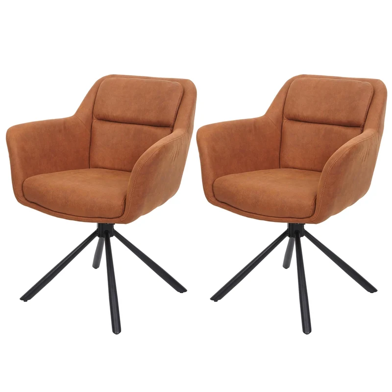 Lot de 2 chaises de salle à manger avec accoudoirs siège pivotant en tissu suède marron 04_0007363