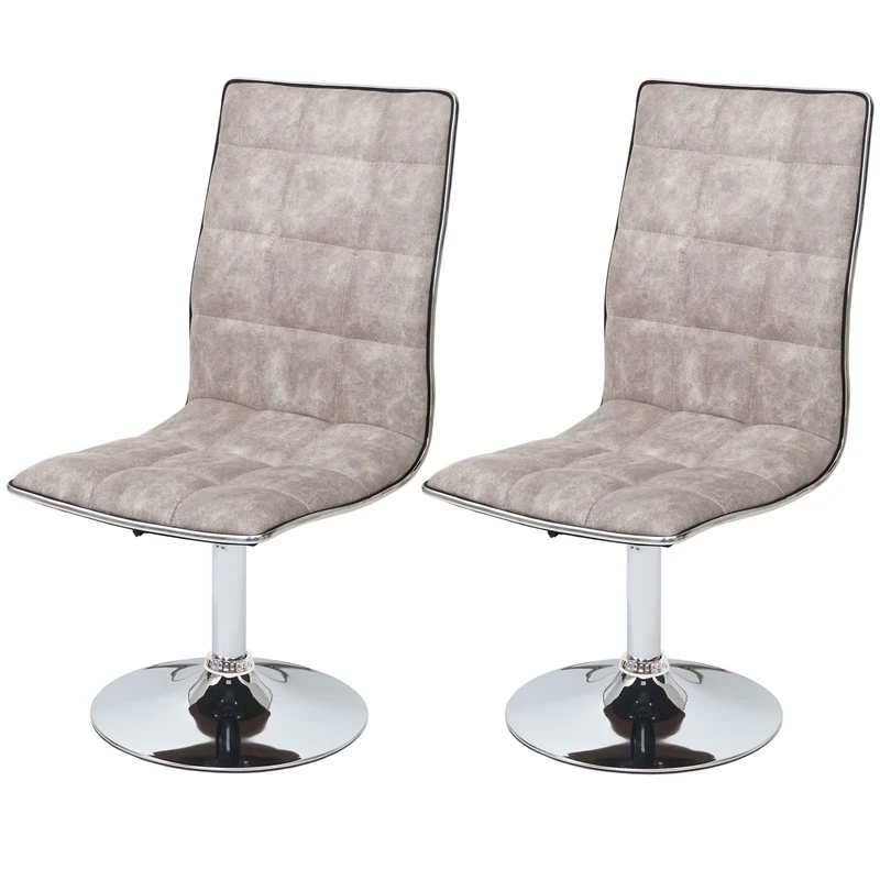 Lot de 2 chaises de salle à manger réglable en hauteur pivotant en tissu vintage gris et métal chromé 04_0007348