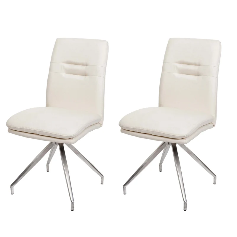 Lot de 2 chaises de salle à manger en tissu crème beige et cadre de trépied acier inoxydable brossé 04_0007356