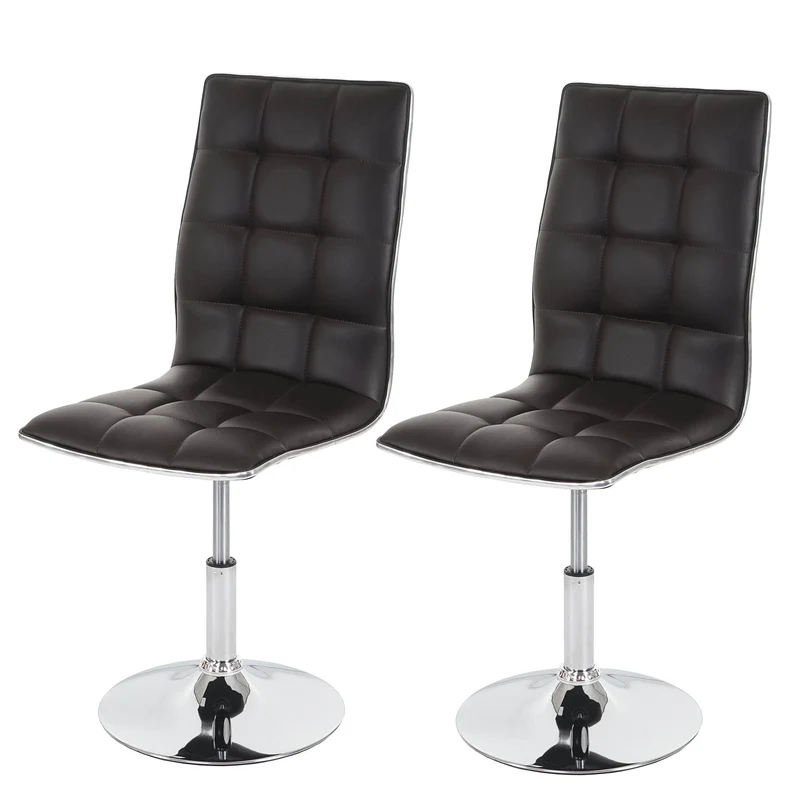 Lot de 2 chaises de salle à manger réglable en hauteur et rotative en PVC marron base en métal 04_0007347
