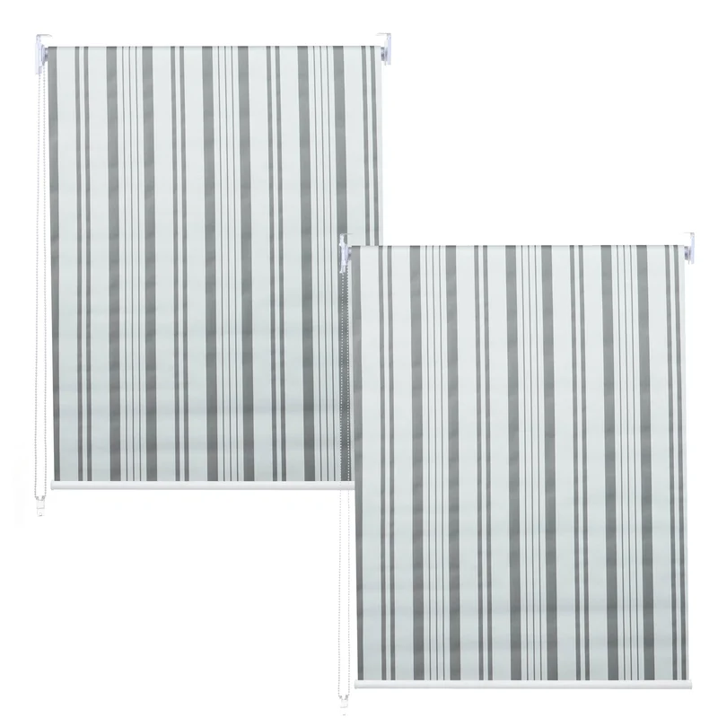 Lot de 2 stores enrouleurs pour fenêtre avec kit de montage 120 x 230 cm protection solaire opaque gris/blanc 04_0007438