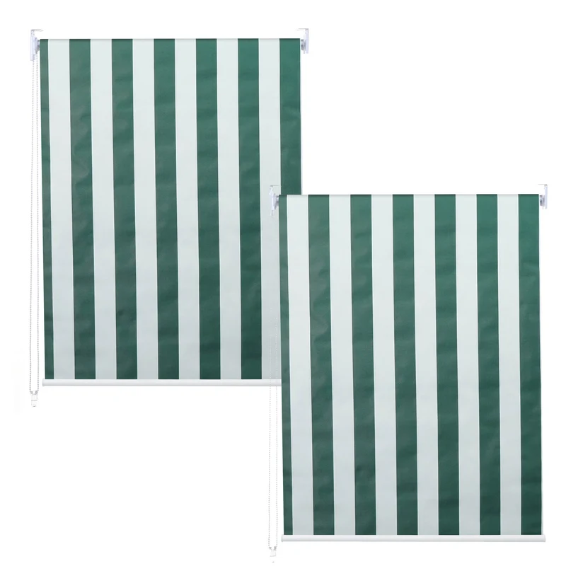 Lot de 2 stores enrouleurs de fenêtre avec kit de montage 120 x 230 cm protection solaire opaque vert/blanc 04_0007441