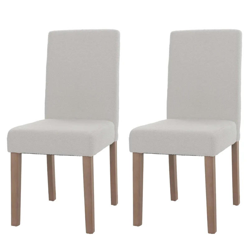 Lot de 2 chaises de salle à manger dossier haut en tissu bouclé crème pieds en bois clairs 04_0007319
