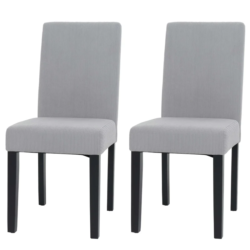 Lot de 2 chaises de salle à manger dossier haut en tissu velours côtelé gris clair pieds en bois foncés 04_0007327