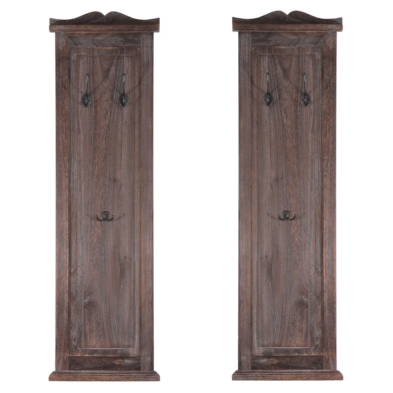 Lot de 2 porte-manteaux mural panneau avec 3 crochets 109 x 28 x 4 cm en bois marron vieilli 04_0007420