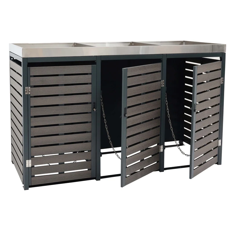 Abris poubelles verrouillable avec bac à plantes jardinière 124x200x84 cm wpc acier inoxydable 107kg anthracite 04_0008236
