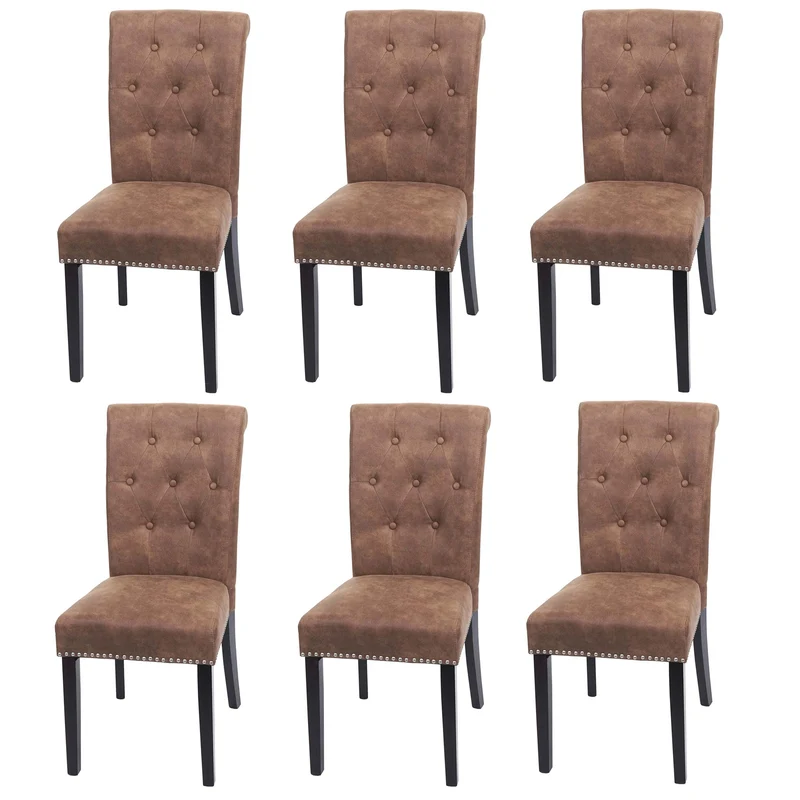 Lot de 6 chaises de salle à manger design chesterfield avec rivets métalliques décoratifs tissu marron foncé 04_0007621