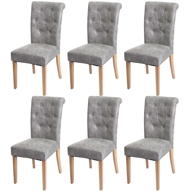 Lot de 6 chaises de salle à manger avec rivets métalliques décoratifs en tissu gris clair pieds clairs 04_0007620