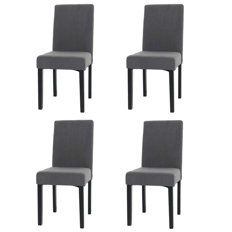 Lot de 4 chaises de salle à manger dossier haut en tissu velours côtelé gris foncé pieds foncés 04_0007522