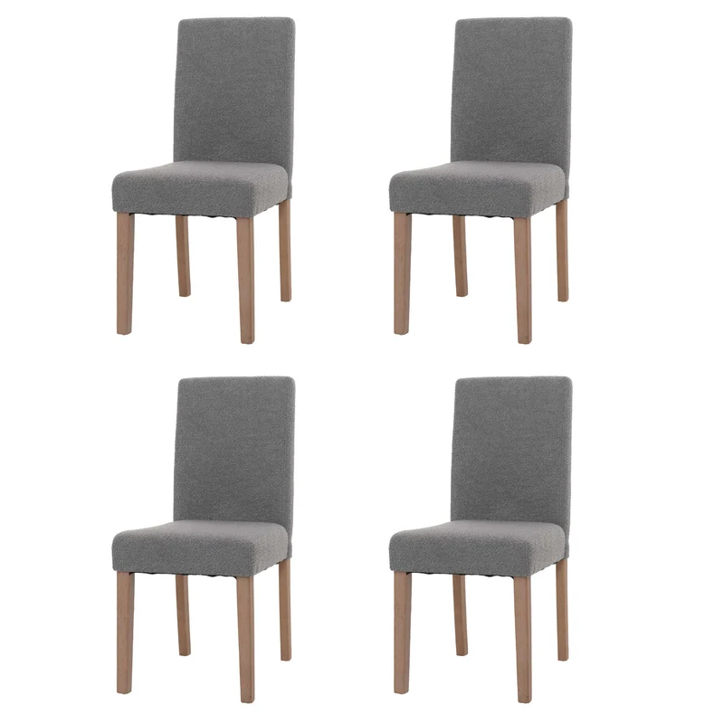 Lot de 4 chaises de salle à manger dossier haut en tissu bouclé gris pieds clair 04_0007514