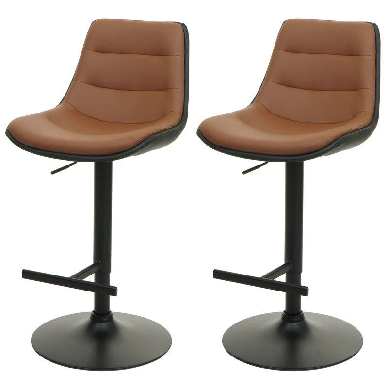 Lot de 2 tabourets de bar chaises de comptoir pivotant réglable en hauteur avec dossier PVC marron 04_0007464