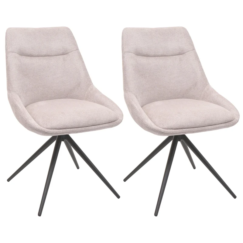 Lot de 2 chaises de salle à manger pivotante en tissu crème beige cadre de trépied en acier 04_0007387