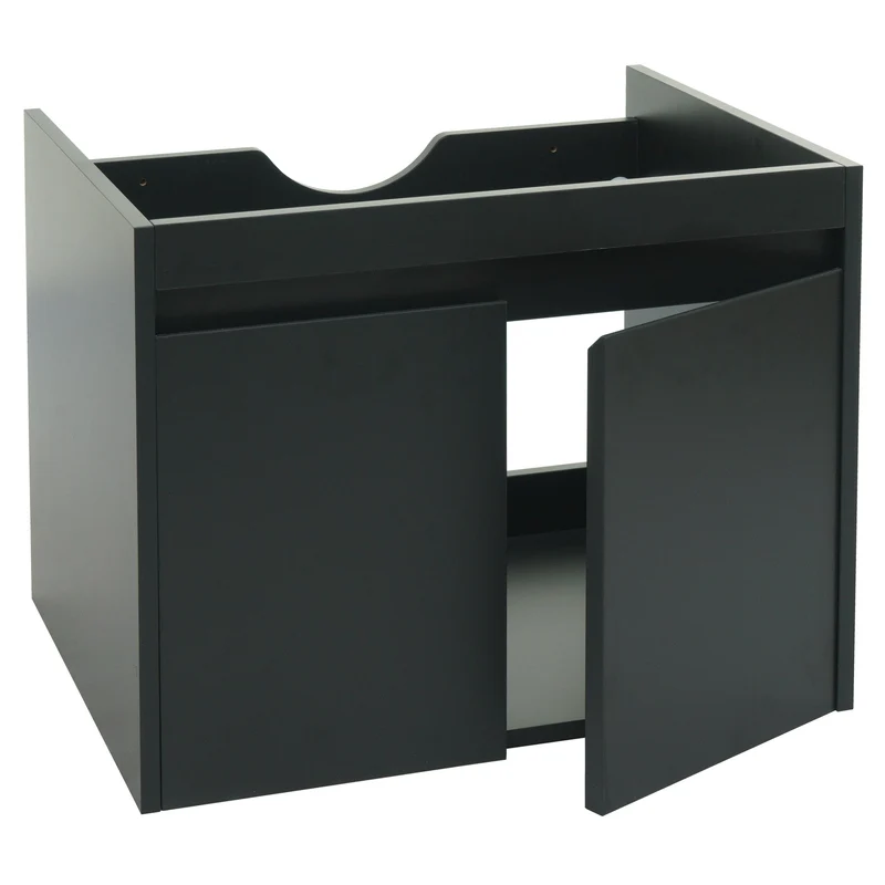 Meuble sous lavabo rangement salle de bain avec 2 portes 48 x 59 x 46 cm MDF noir 04_0007848