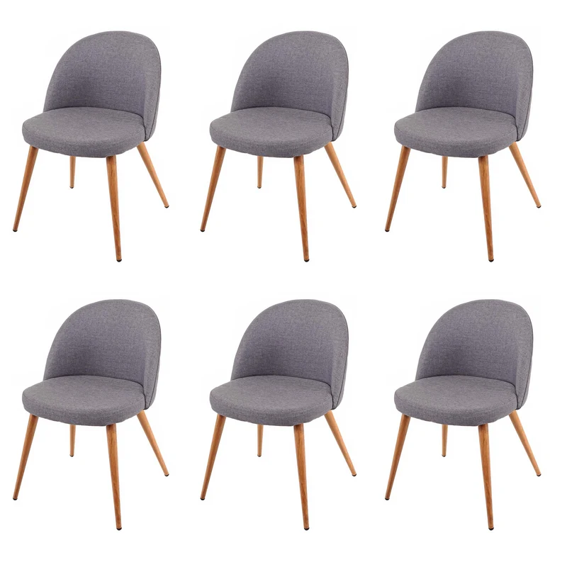 Lot de 6 chaises de salle à manger couture en forme de losange design rétro années 50 en tissu gris foncé 04_0007685