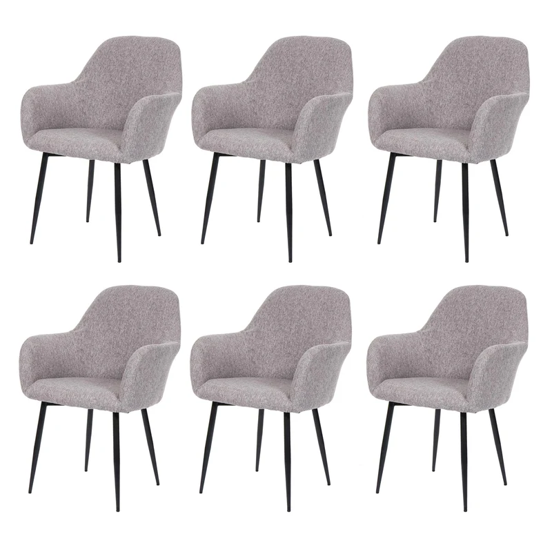 Lot de 6 chaises de salle à manger design rétro en tissu gris pieds en métal noirs 04_0007687