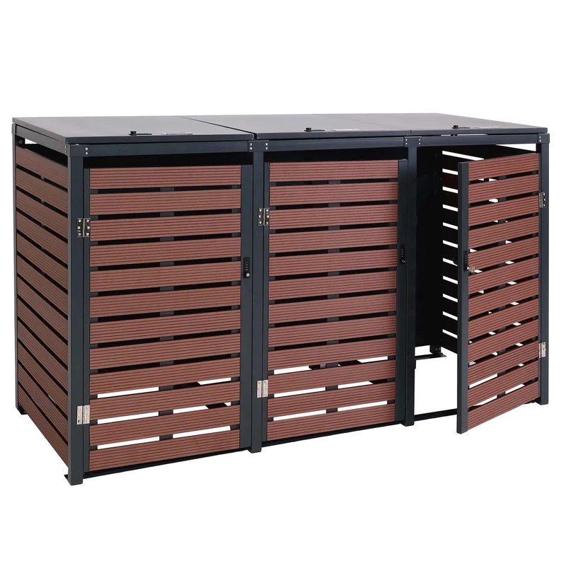 Abris poubelles pour conteneur d'une capacité de 80 à 240 litres 119x205x84 cm wpc métal aspect bois de noyer 04_0008240