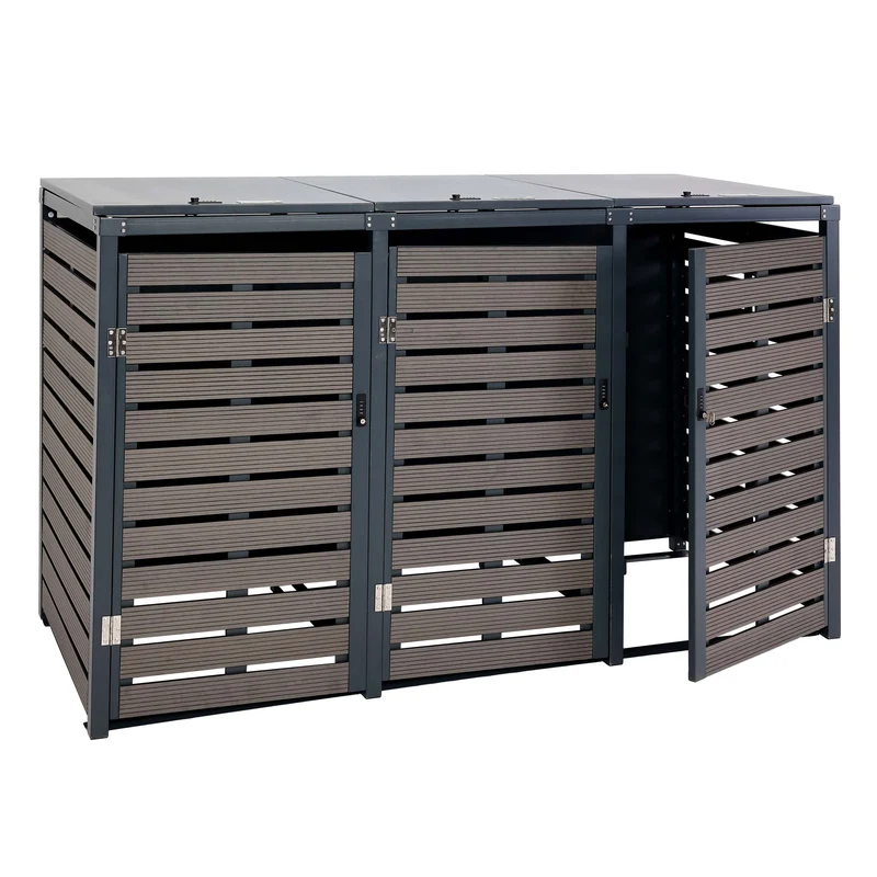 Abris poubelles vérrouillable capacité de 80 à 240 litres par compartiment 119x205x84 cm wpc métal 109kg anthracite 04_0008239