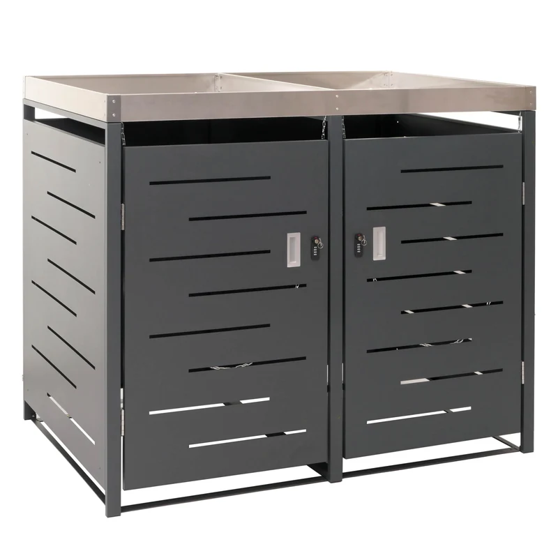 Abris poubelles verrouillable capacité de 80 à 240 litres avec bac à plantes acier inoxydable-métal 125x134x84 cm 04_0008227