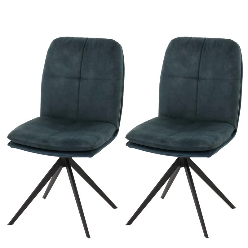 Lot de 2 chaises de salle à manger pivote à 180° cadre trépied en métal assise en tissu bleu 04_0007398