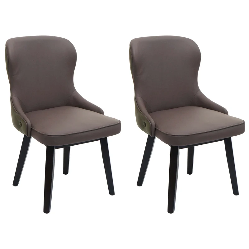 Lot de 2 chaises de salle à manger rembourrée coutures décoratives au dos assise en tissu vert foncé-gris pieds en bois foncé 04_0007386