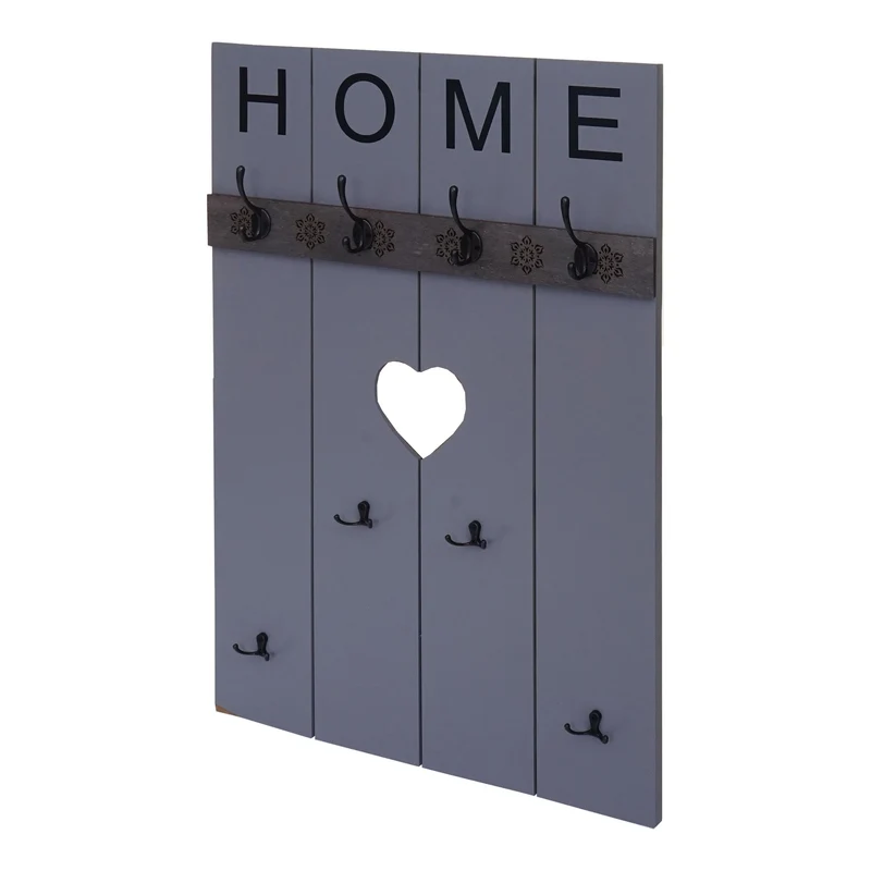 Portemanteau mural Home avec 8 crochets panneau armoire design vintage 91 x 60 cm gris-bleu 04_0008173