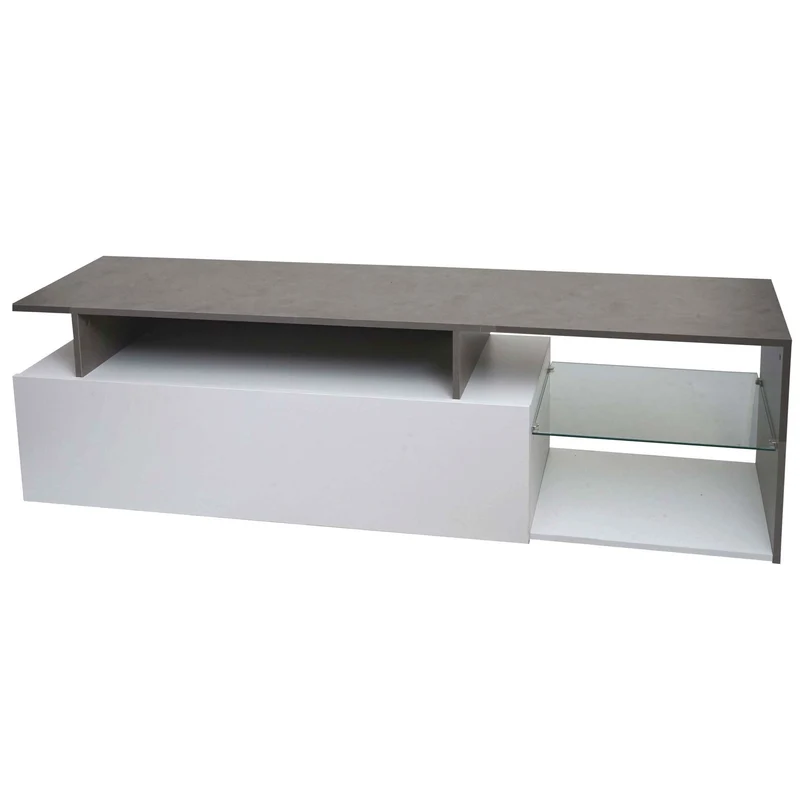 Meuble tv avec deux grands compartiments de rangement avec portes 47x170x40 cm MDF aspect béton blanc 04_0007856