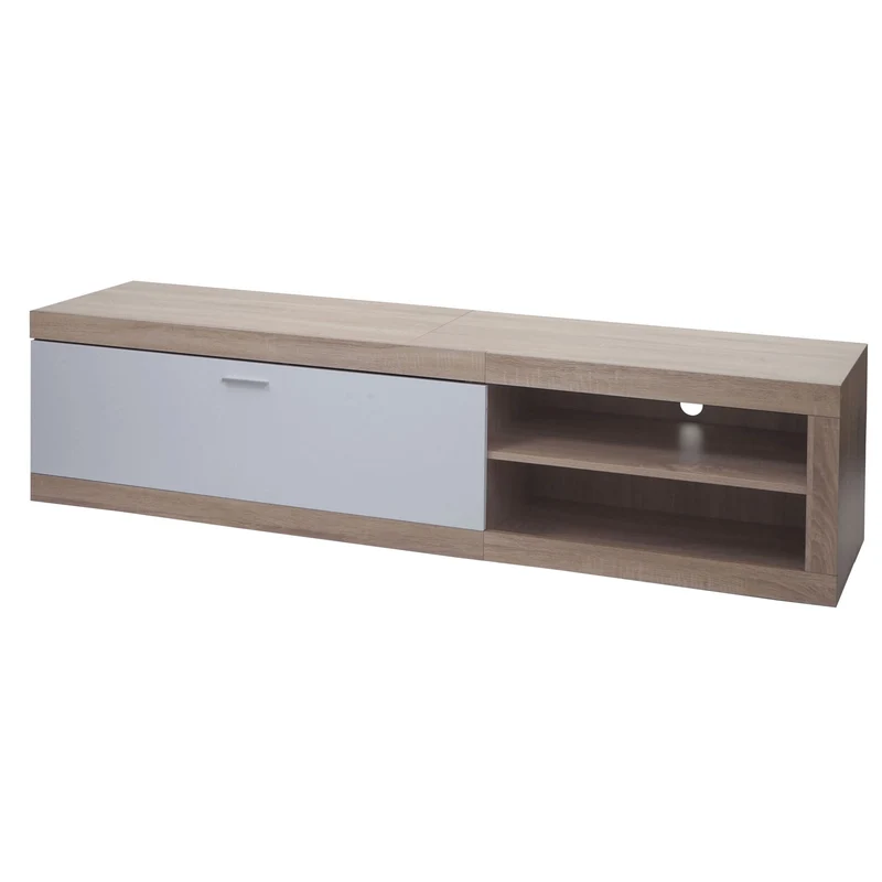 Meuble TV avec deux compartiments de rangement avec portes 43x180x41 cm MDF aspect chêne blanc 04_0007854