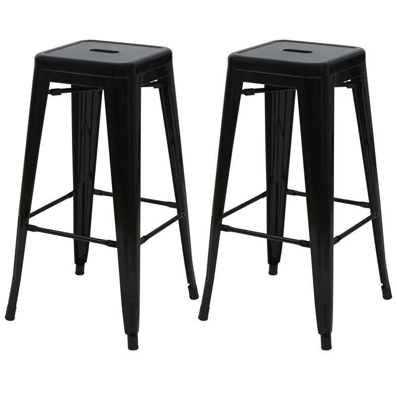 Lot de 2 tabourets de bar avec repose-pieds design industriel empilable métal noir 04_0007450