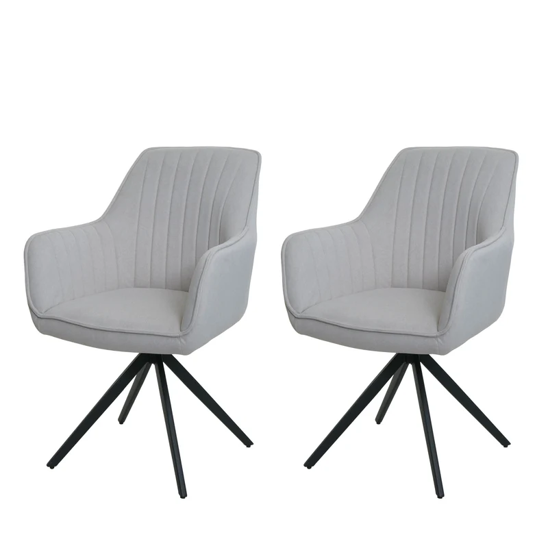 Lot de 2 chaises de salle à manger avec accoudoirs siège rotatif en tissu crème beige cadre en acier noir 04_0007369