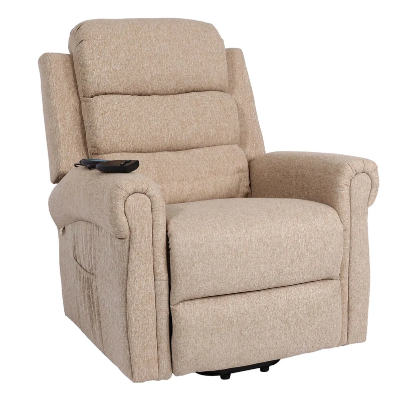 Fauteuil TV de relaxation fonction inclinable fonction massage et chauffage en tissu beige-marron 04_0006891