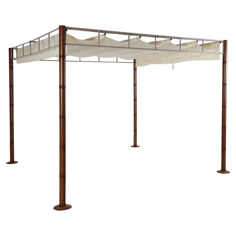 Pergola pavillon de jardin auvent de terrasse stable 7 cm structure métallique 3 x 3 m aspect bambou blanc crème 04_0008120