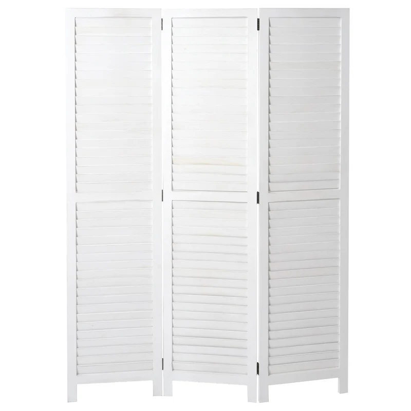 Paravent séparaeur de pièce 3 panneaux aspect vintage blanc 170 x 120 cm 04_0008028