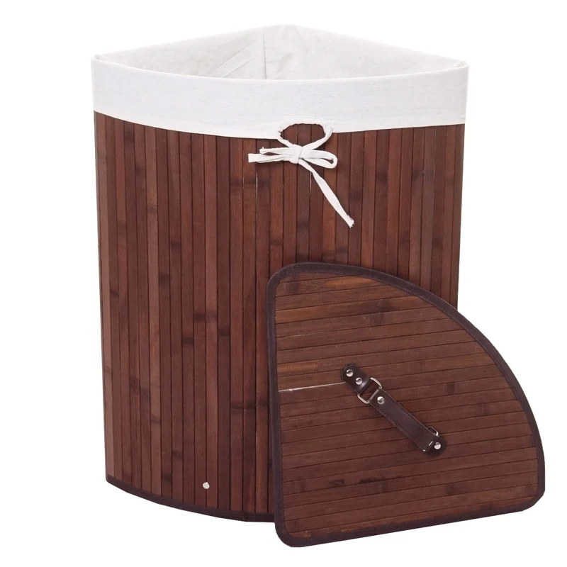 Panier à linge d'angle bac à linge 61 x 48 x 35 cm 50l en bambou marron 04_0007895