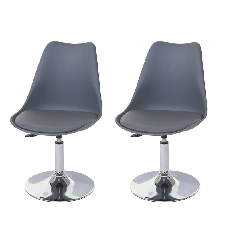Lot de 2 chaises de salle à manger réglable en hauteur pivotante PVC et plastique gris foncé piètement chromé 04_0007393